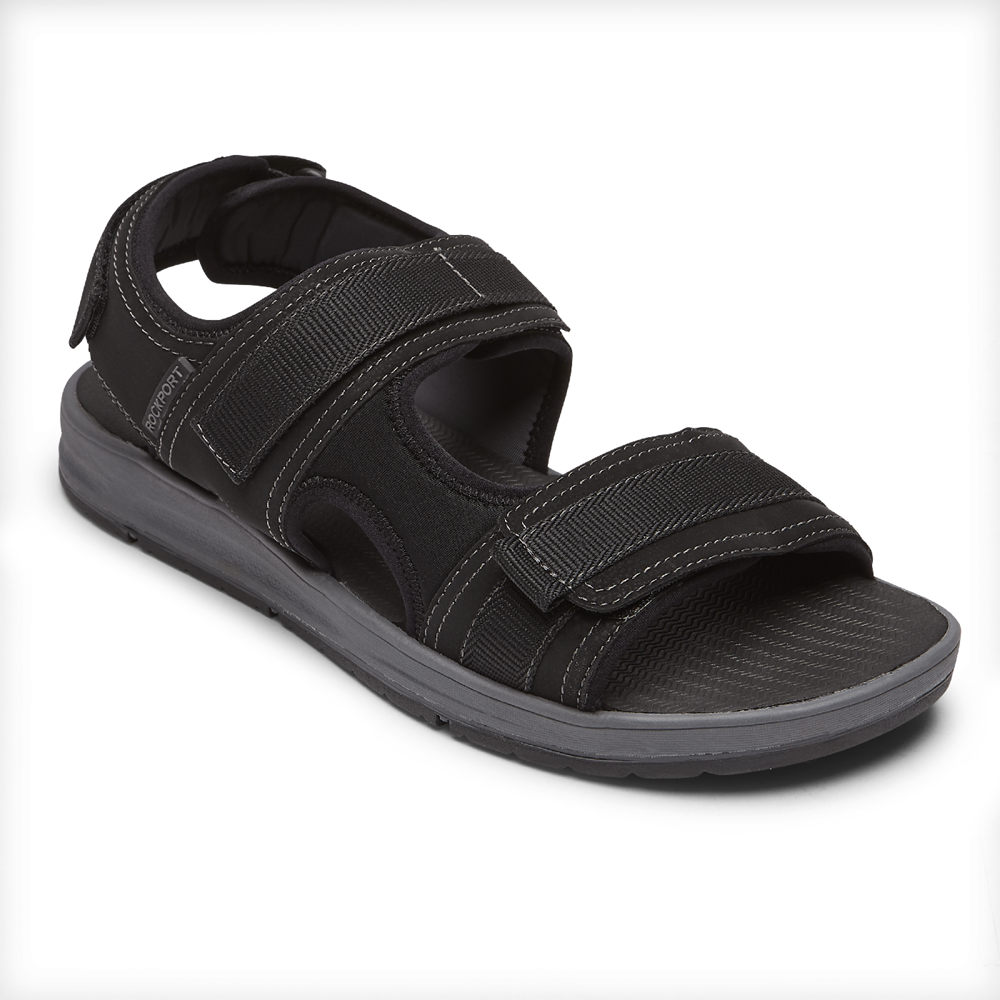 Rockport Singapore Mens Sandals - Lucky Bay Sport 3 Strap Black - MA6378125